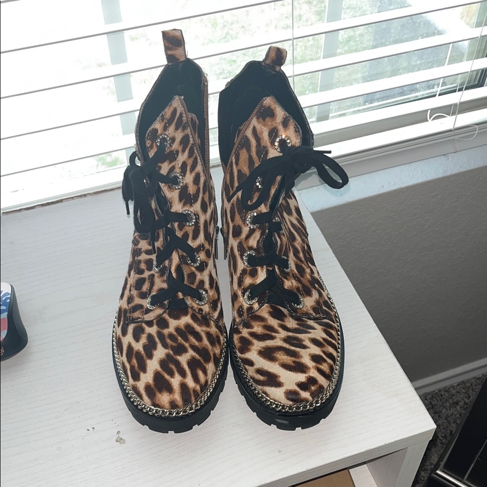 Gianni Bini Leopard Lace-Up Boots